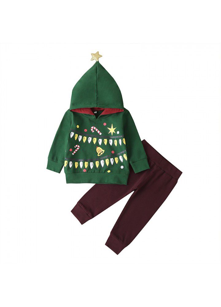 Cross border e-commerce of 2021 autumn Christmas dress new children's suit baby autumn fashion sweater top pants