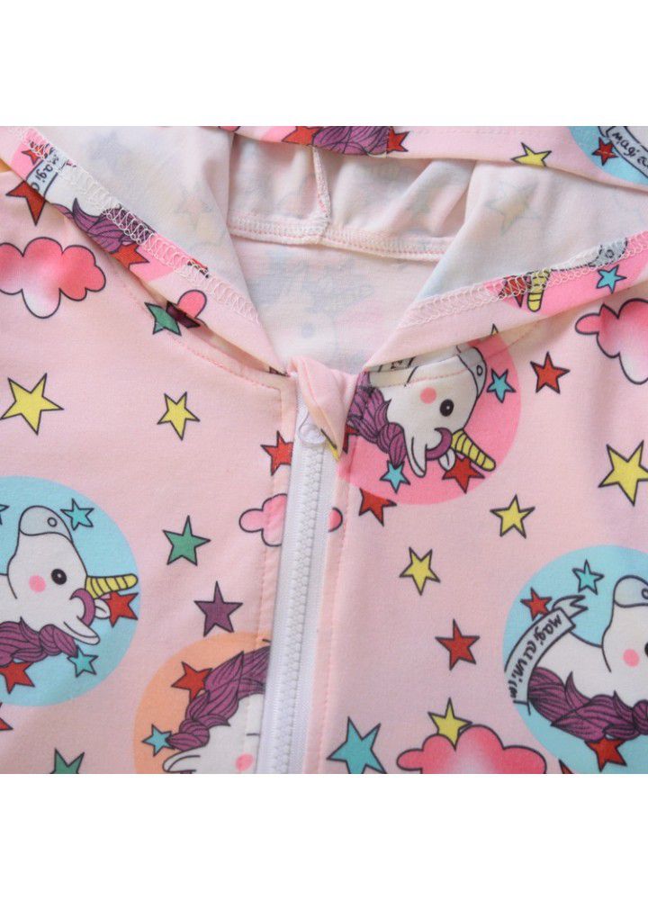 A166 # girls' long sleeve zipper coat children's clothing autumn new Unicorn cartoon pattern girls' coat