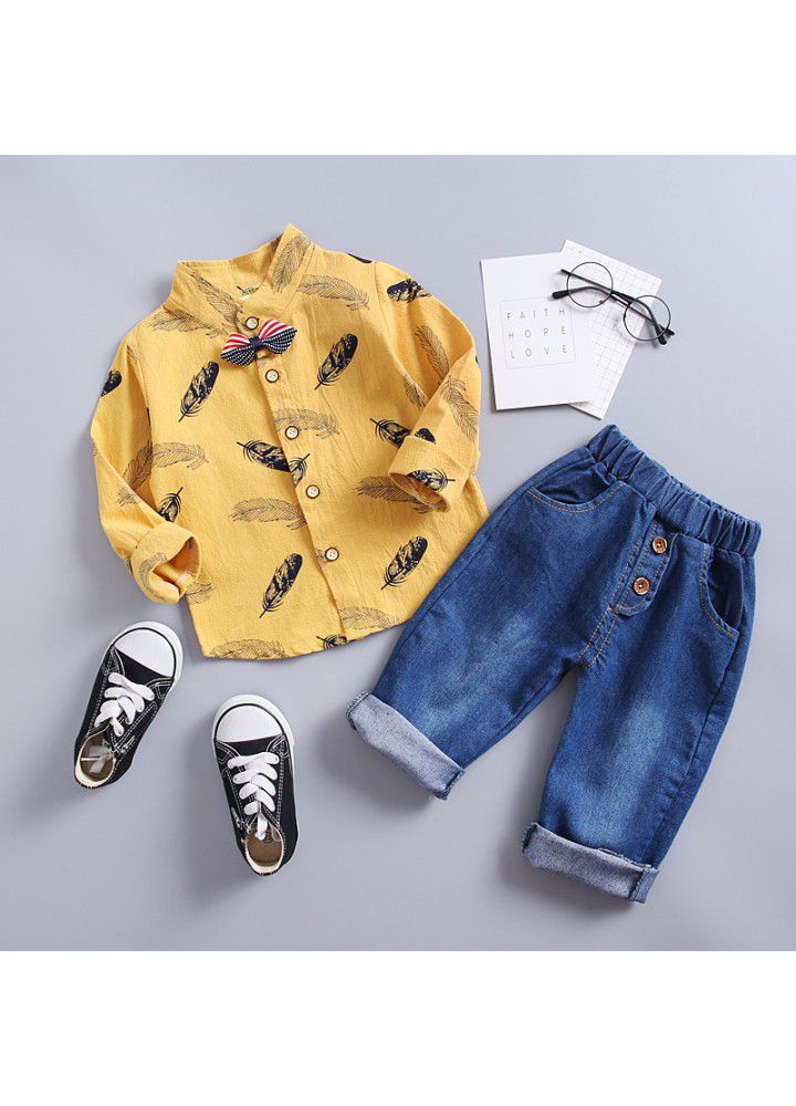 2020 spring new children's wear children's leisure shirt two sets long sleeve trousers set one hair