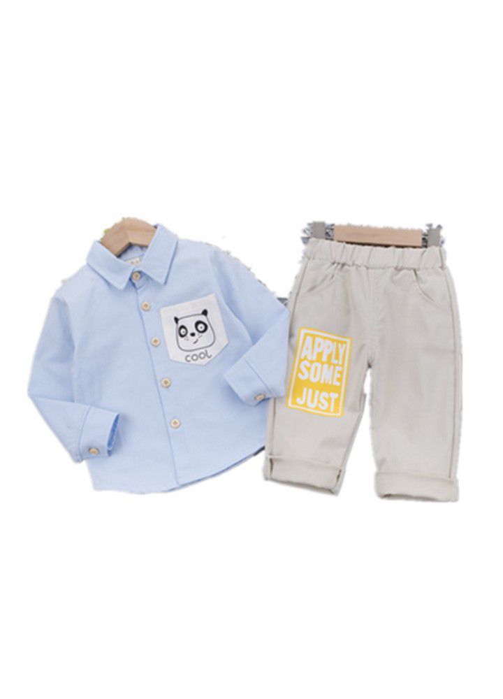 2020 autumn new children's casual cartoon shirt children's suit long sleeve trousers two-piece set one hair