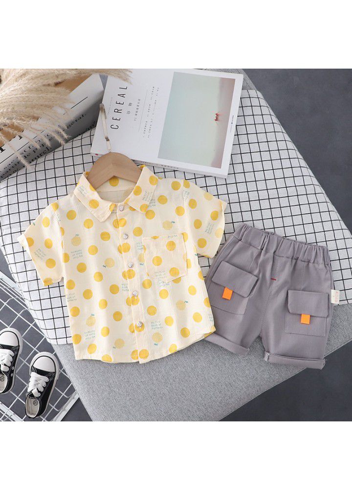 Foreign trade children's wholesale 2021 summer new baby foreign style Plaid Shirt Short Sleeve suit summer two piece suit