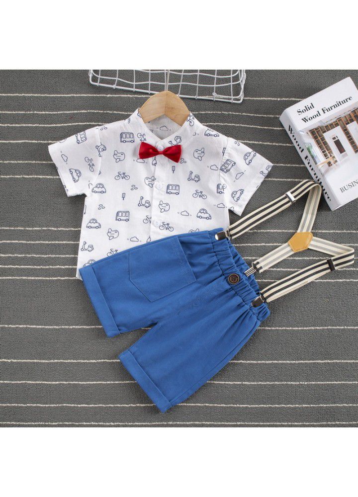 Boys' Suspenders NEW BABY bow tie shirt suit boys' summer short sleeve two piece dress