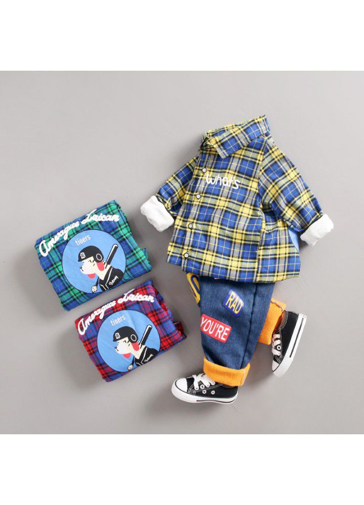 Children's clothing 2020 new winter Korean version baseball Dog Plush thickened shirt 2-piece suit with parcel mail