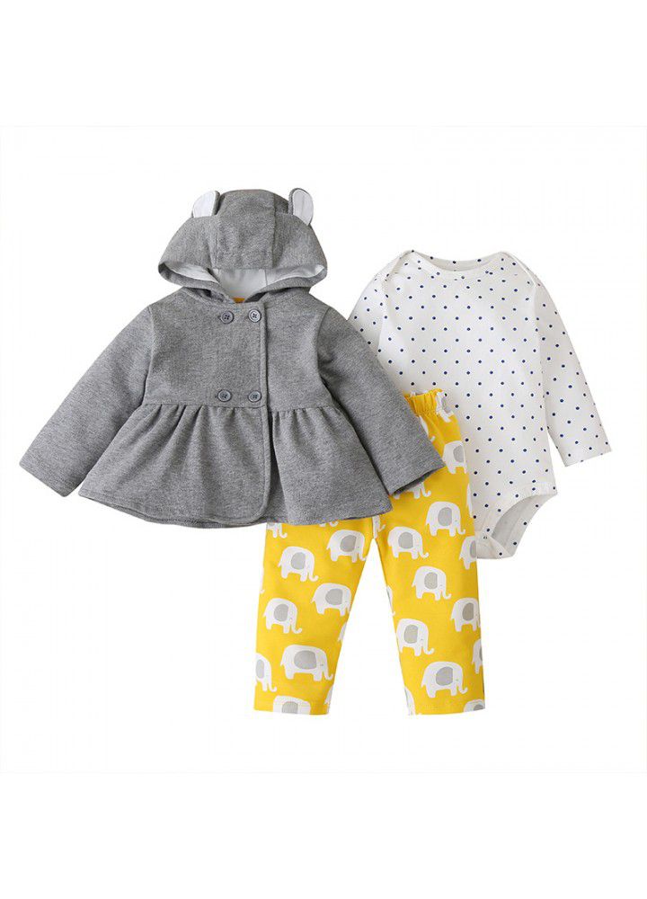 Spring and autumn Europe and the United States fashion long sleeve Hooded Jacket baby girls set three piece pants