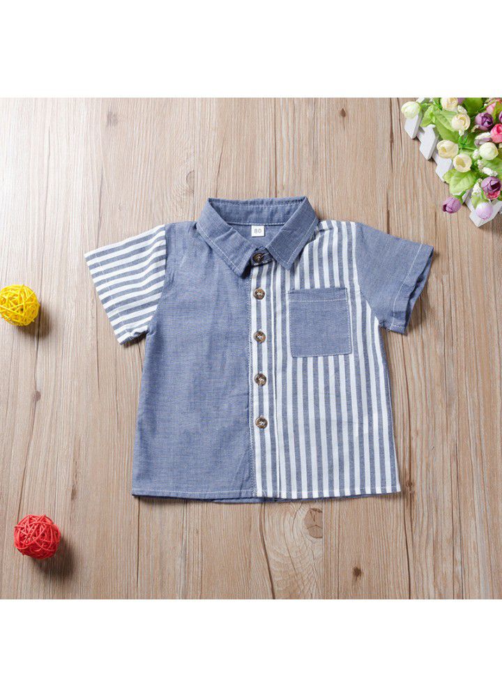 Factory clear boys' short sleeve shirt summer children's foreign style stripe color matching half sleeve shirt baby's top