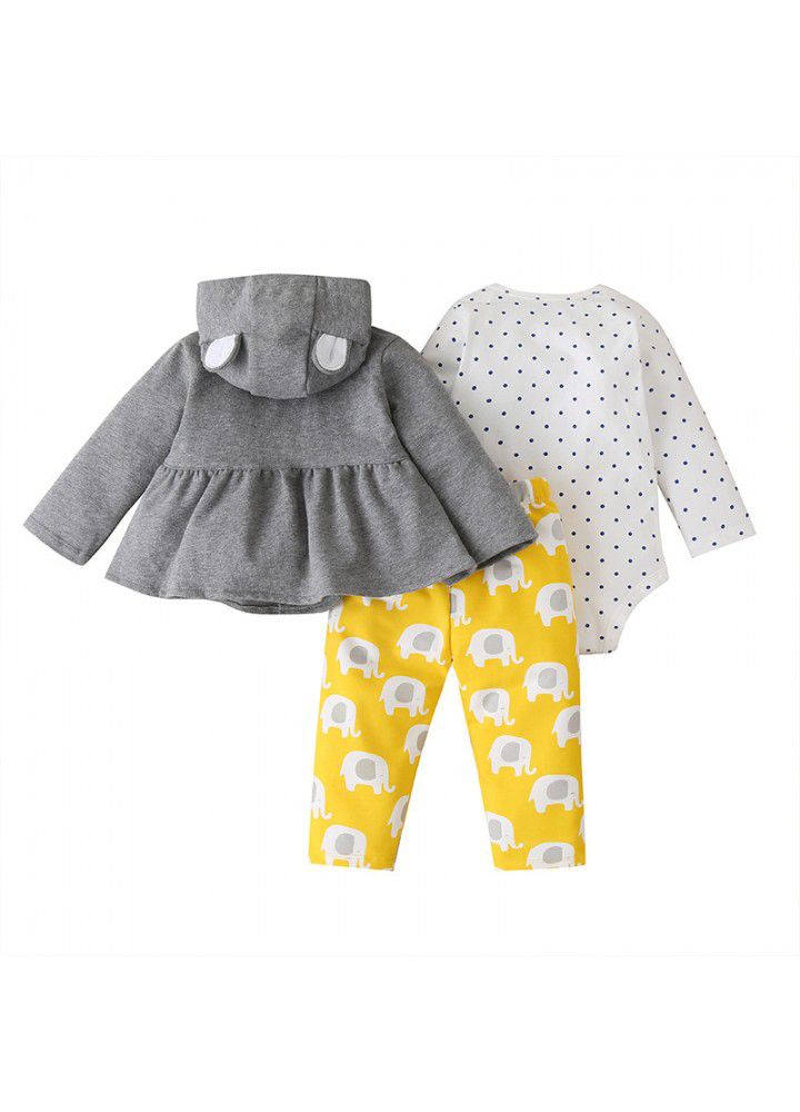 Spring and autumn Europe and the United States fashion long sleeve Hooded Jacket baby girls set three piece pants