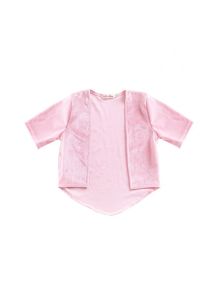 H753ᦇforeigntradespecialsupplyairconditionercardigansunscreenclothesspringandsummernewnubaochildren'sgoldenvelvetcoat 