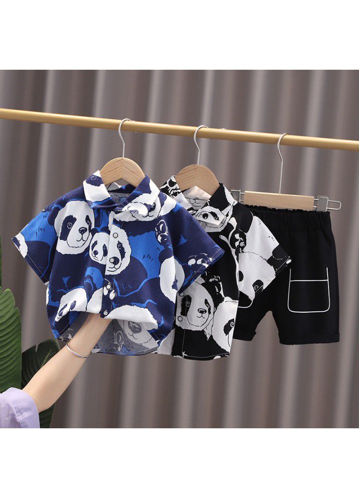 2021 summer new panda printed children's shirt set wholesale children's fashion boy's suit women's summer wear