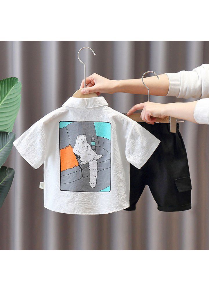 Boys' short sleeve shirt summer 2021 new children's cartoon top Korean fashion children's wear boys' shirt