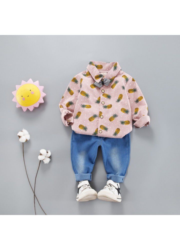 2020 spring new children's wear children's leisure shirt two sets long sleeve trousers set one hair