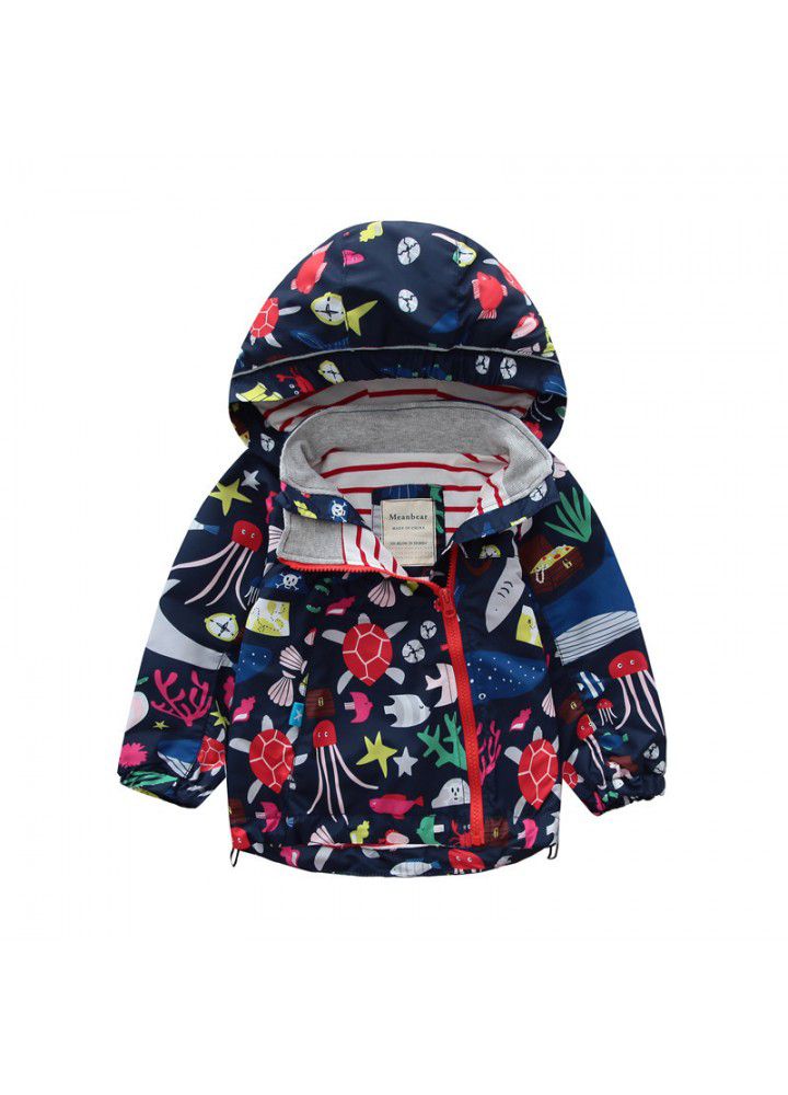 2020 spring boys' and girls' Parka waterproof windbreaker hooded windbreaker reflective strip boys and girls