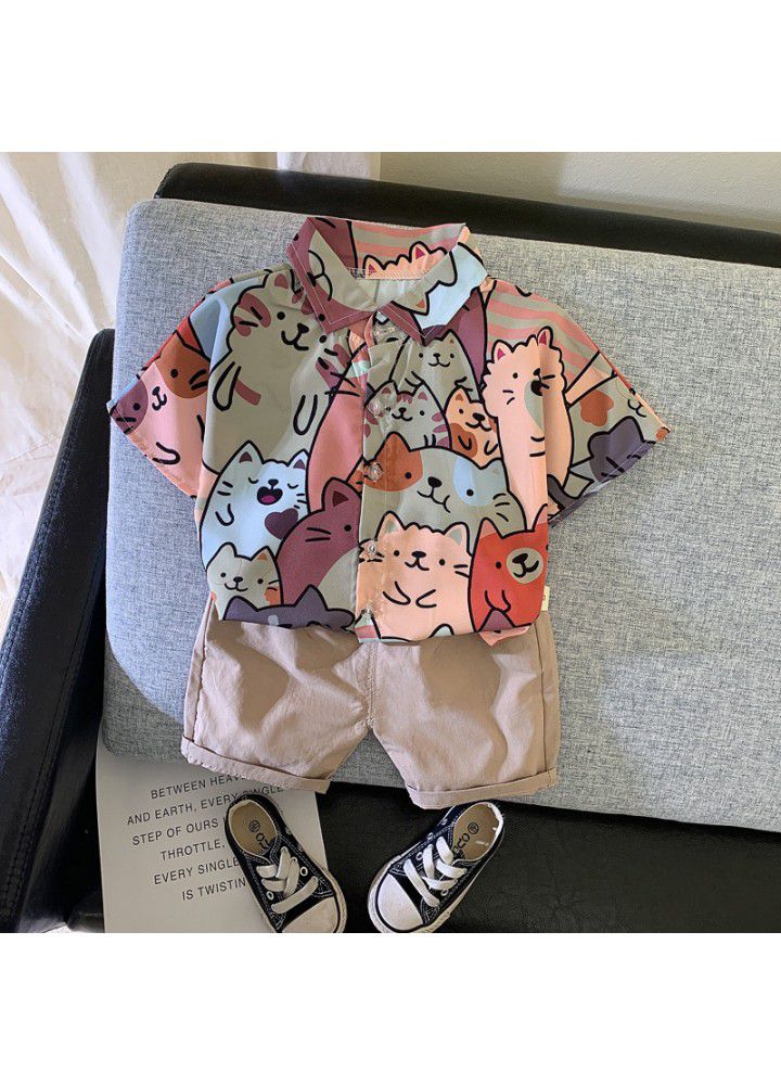 Foreign trade children's clothing boys' summer suit children's clothing foreign style one year old boys' Summer Short Sleeve Shirt two piece set