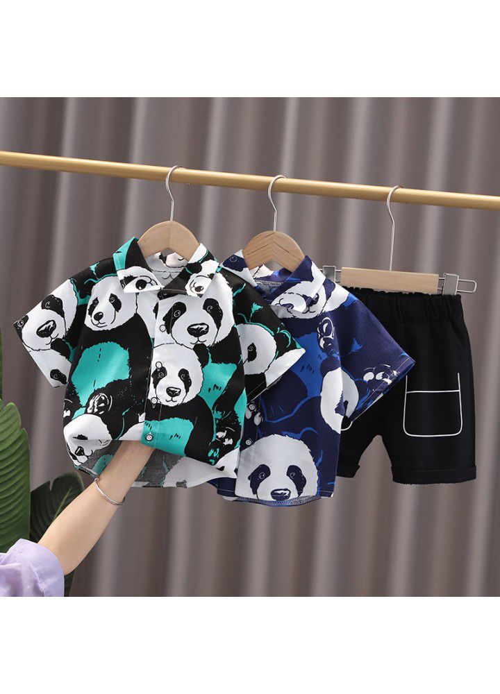 2021 summer new panda printed children's shirt set wholesale children's fashion boy's suit women's summer wear