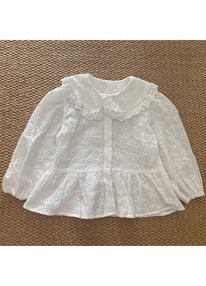 Girls' shirt cotton children's white shirt spring and autumn 2021 new style Korean long sleeve base coat fashionable Retro