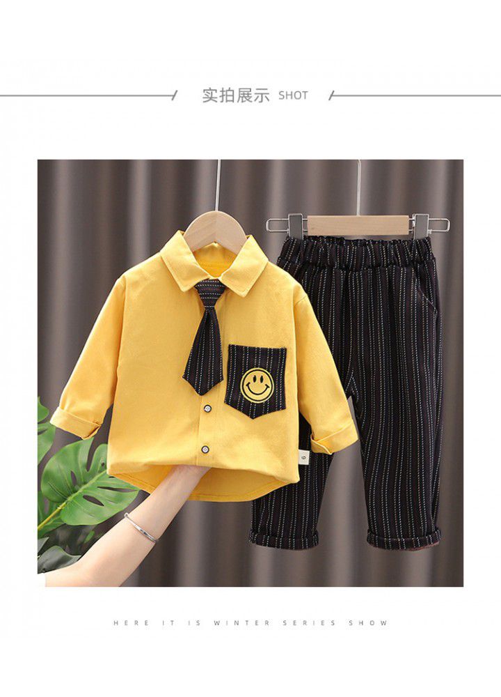 Autumn children's clothing boys 2021 new suit children's casual clothes baby spring and autumn Tie Shirt two piece set fashion