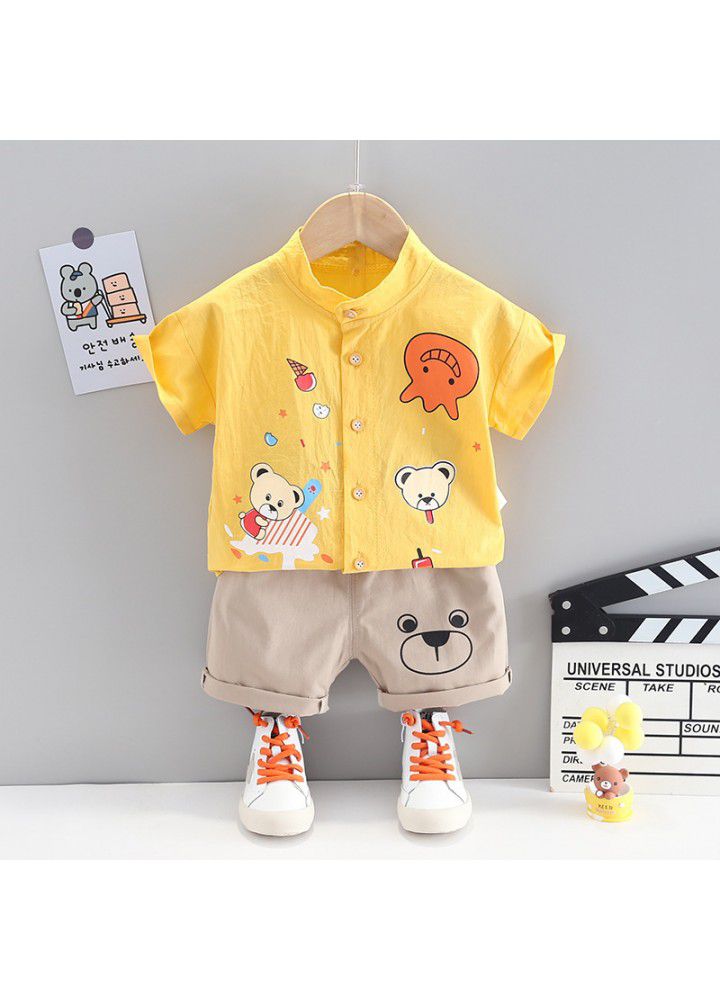 2021 summer new bear shirt suit children's suit wholesale boy's cartoon animation single breasted children's wear