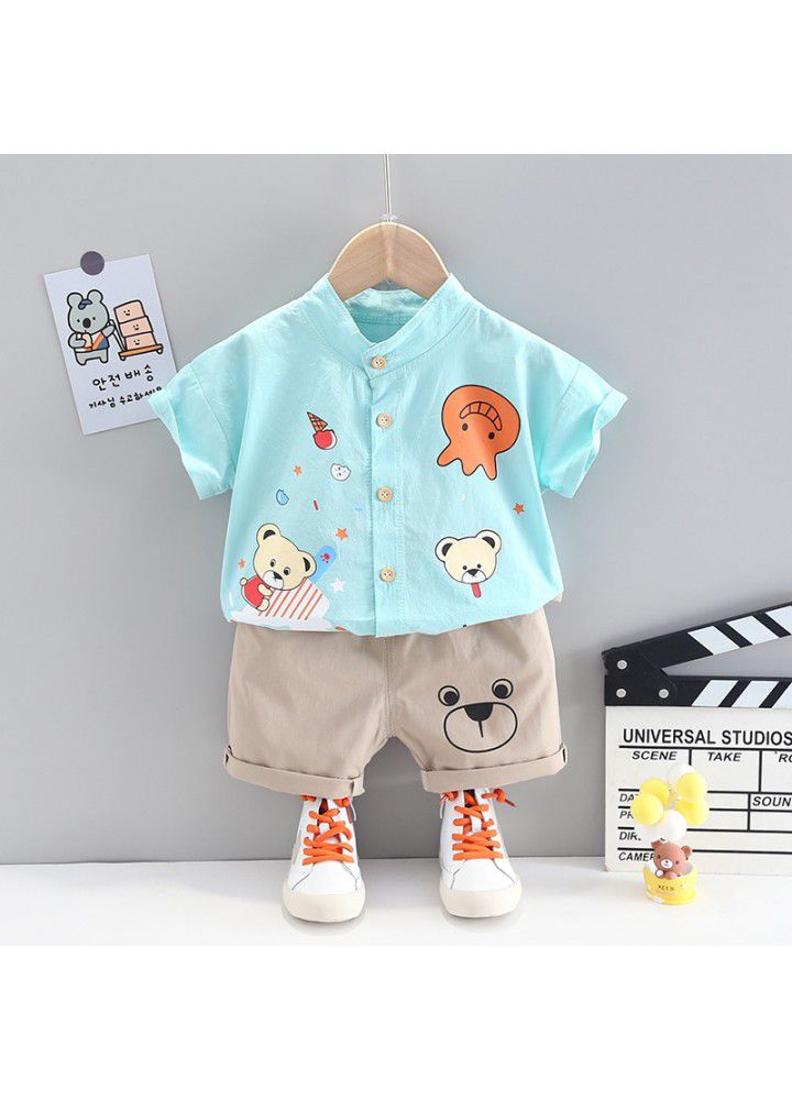 2021 summer new bear shirt suit children's suit wholesale boy's cartoon animation single breasted children's wear