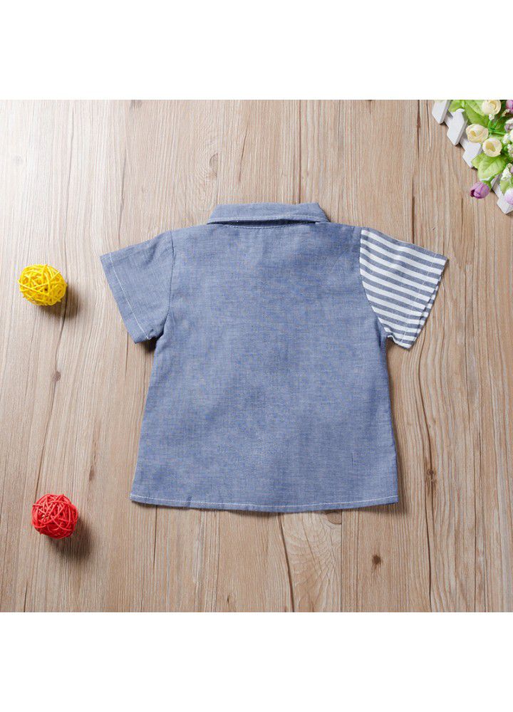 Factory clear boys' short sleeve shirt summer children's foreign style stripe color matching half sleeve shirt baby's top