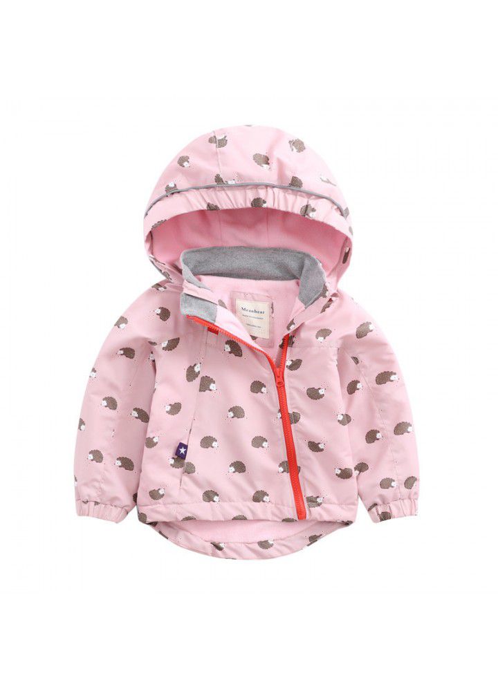 Girls' coat meanbear baby spring 2020 new hedgehog hooded zipper shirt children's stormsuit