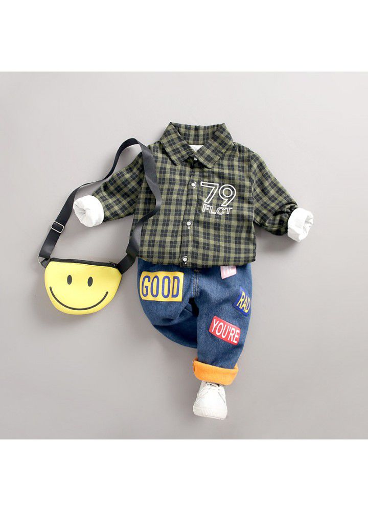 Children's clothing 2020 new winter Korean version baseball Dog Plush thickened shirt 2-piece suit with parcel mail
