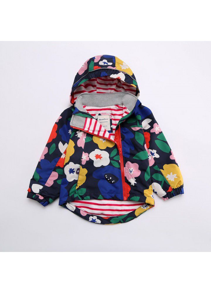 Girls' coat meanbear baby spring 2020 new hedgehog hooded zipper shirt children's stormsuit