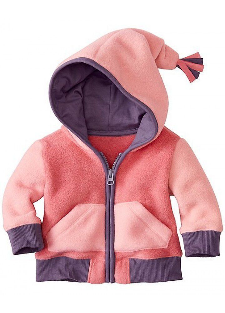 Foreign trade Korean children's wholesale men's and women's autumn and Winter Fleece cardigan Hooded Jacket single color matching one hair