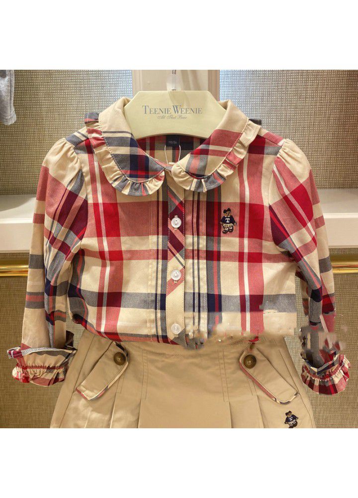 Presale a cub Plaid Lapel girl's shirt and children's shirt