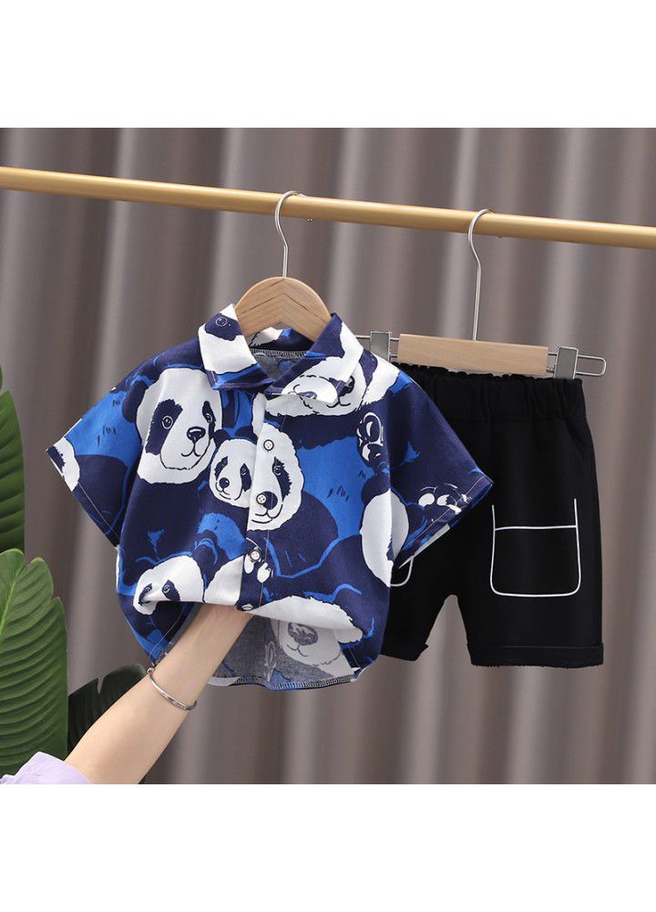 2021 summer new panda printed children's shirt set wholesale children's fashion boy's suit women's summer wear