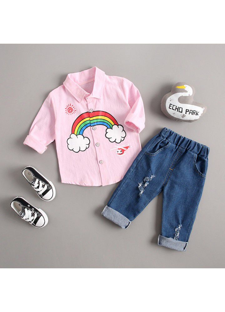 2020 spring new children's wear children's leisure shirt two sets long sleeve trousers set one hair