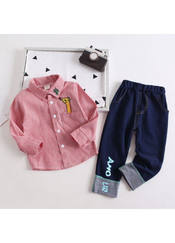 2020 spring new children's wear children's leisure shirt two sets long sleeve trousers set one hair