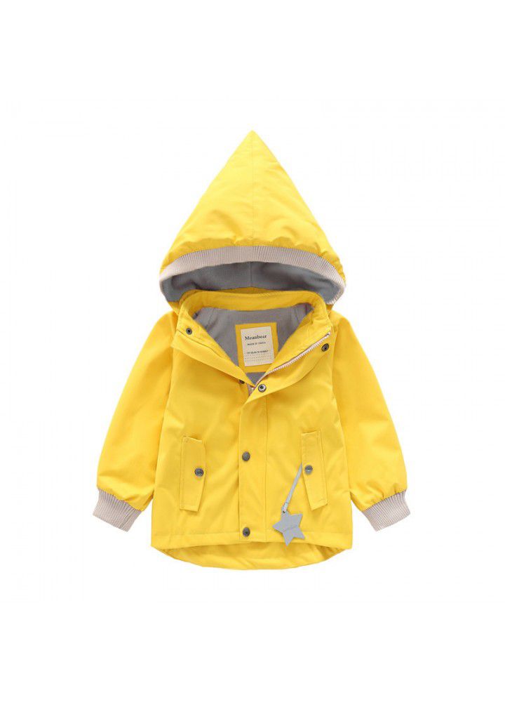 Boys' and girls' windbreaker rainproof hat detachable girls' coat