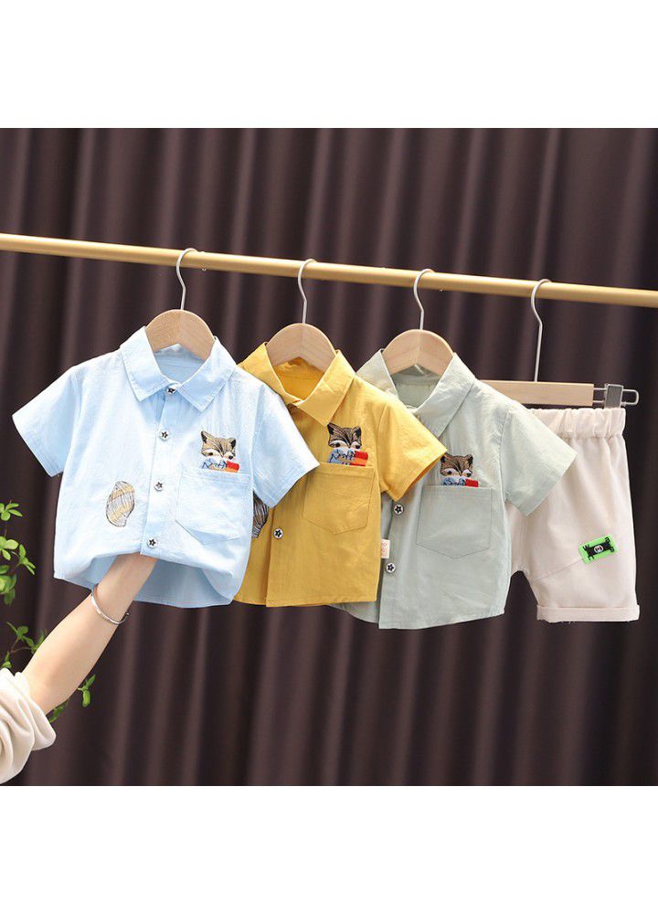 2021 summer new boys' short sleeve shirt suit children's light summer suit for 1-4 year old children