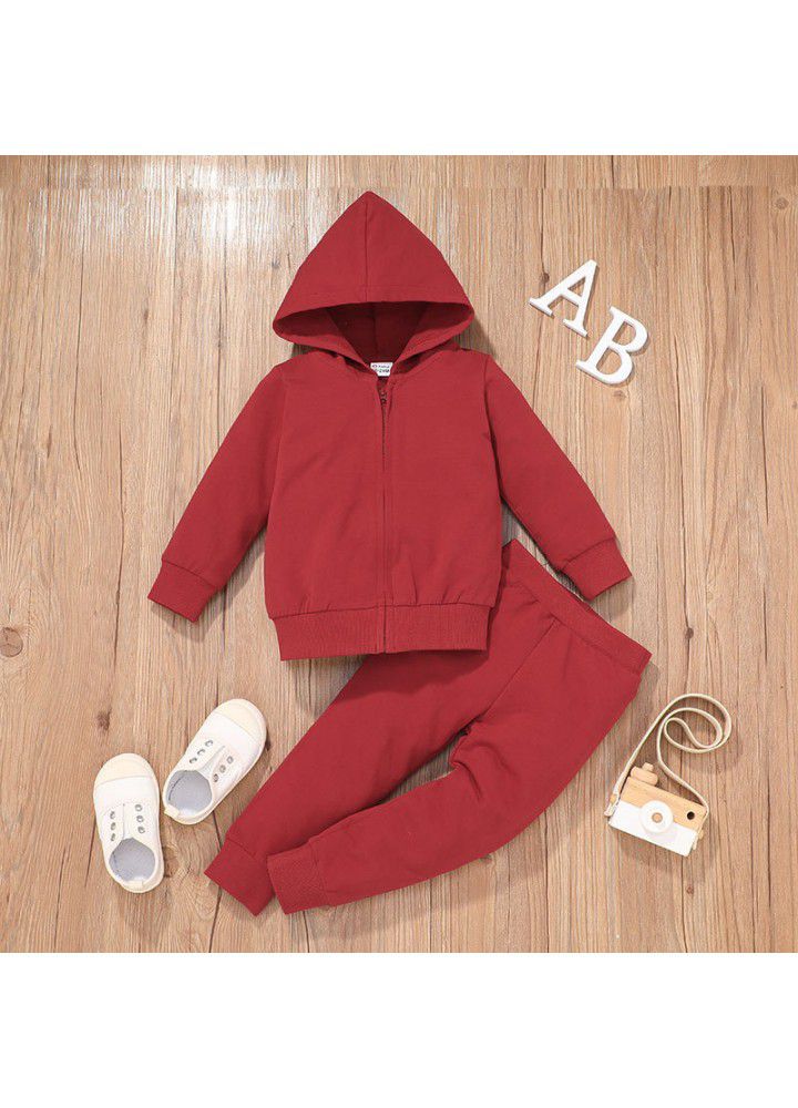 Children's autumn new 2021 hooded zipper coat set