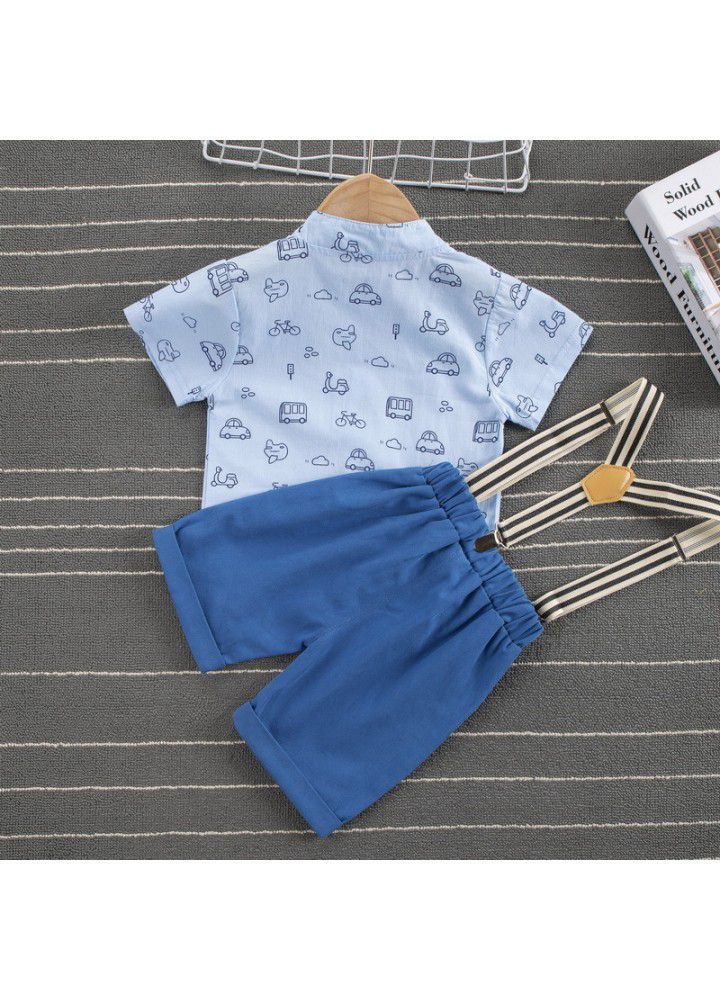 Boys' Suspenders NEW BABY bow tie shirt suit boys' summer short sleeve two piece dress