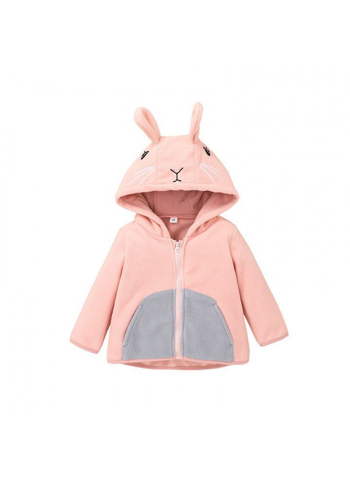 Autumn and winter 2021 baby cute zipper shirt a baby cartoon hooded top rabbit shaped coat