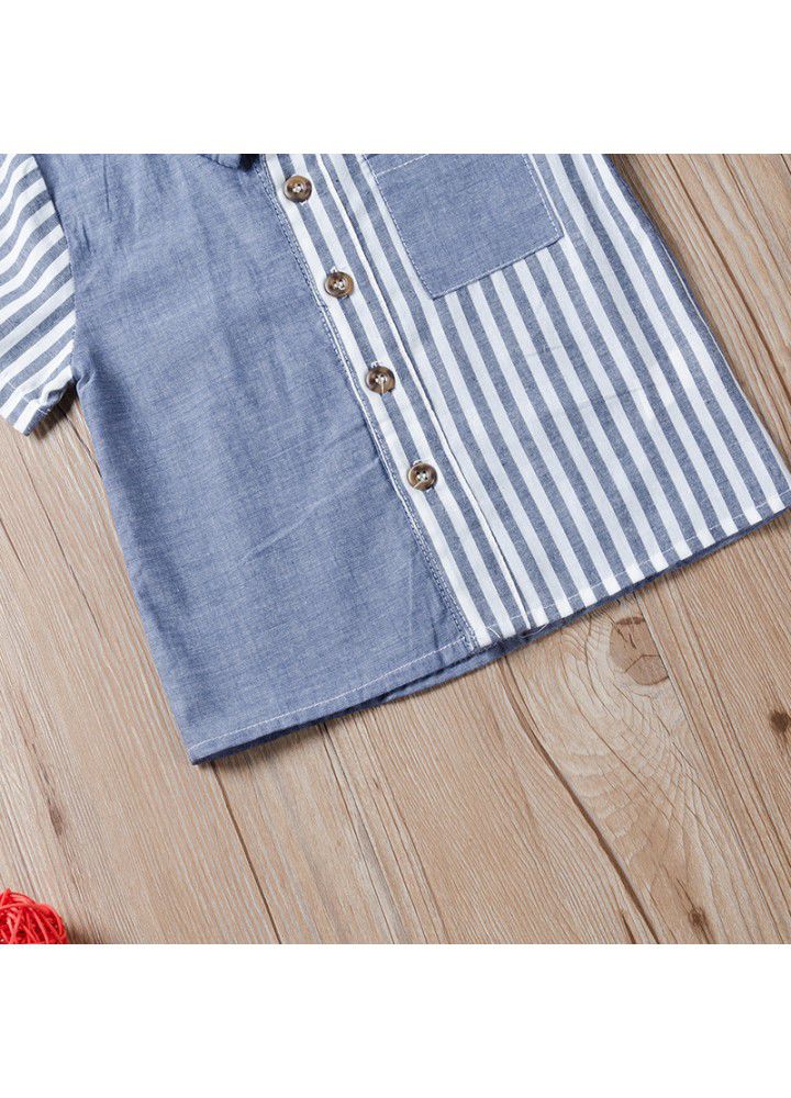 Factory clear boys' short sleeve shirt summer children's foreign style stripe color matching half sleeve shirt baby's top