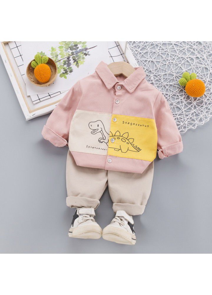 Baoyou children's clothing 2020 autumn new children's suit Jianlong shirt two piece children's clothing for 0-4 years old