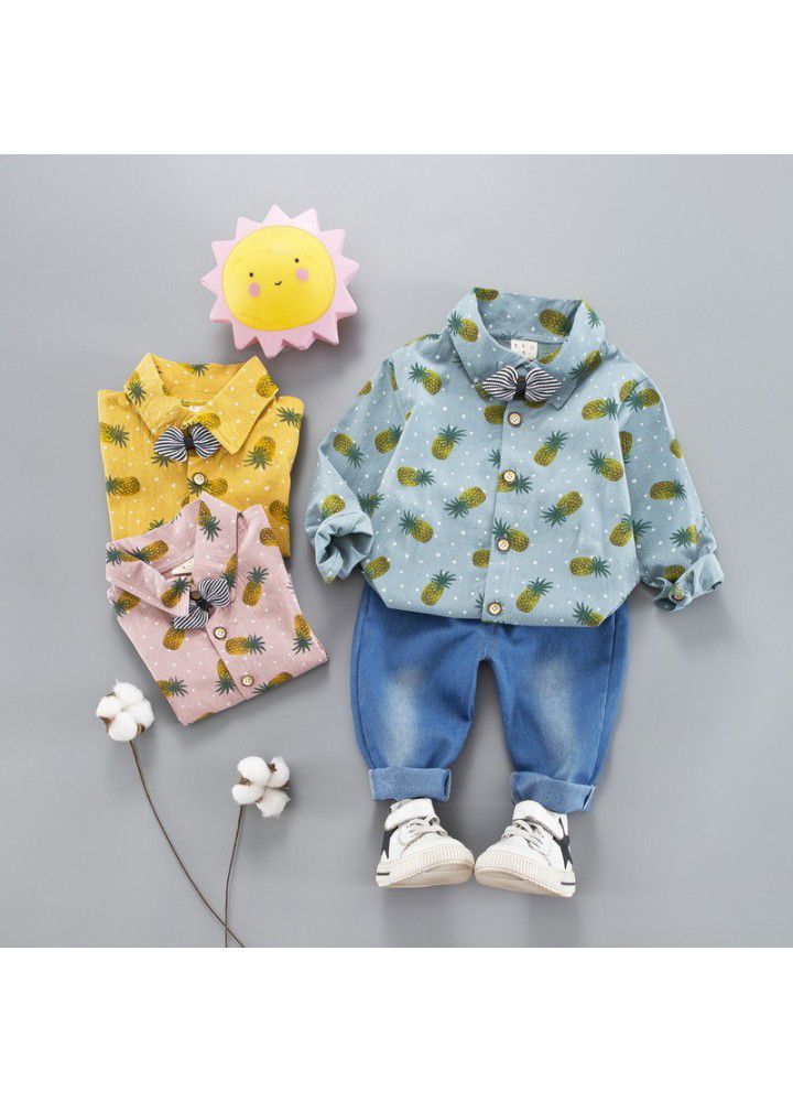 2020 spring new children's wear children's leisure shirt two sets long sleeve trousers set one hair