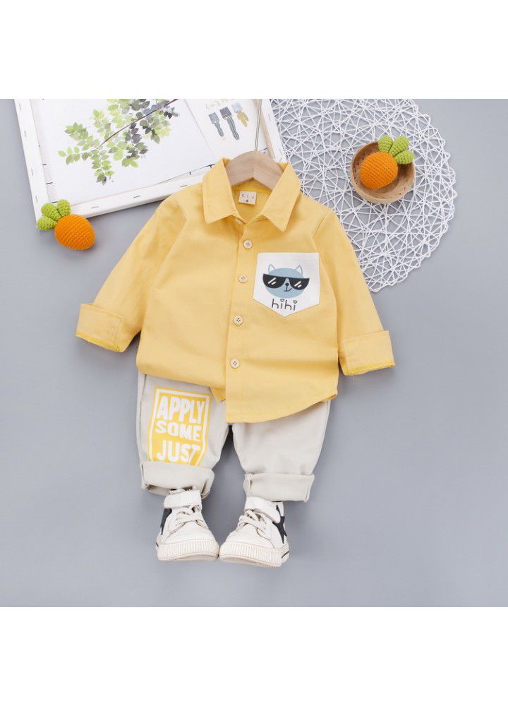 2020 autumn new children's casual cartoon shirt children's suit long sleeve trousers two-piece set one hair