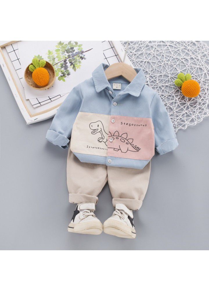Baoyou children's clothing 2020 autumn new children's suit Jianlong shirt two piece children's clothing for 0-4 years old