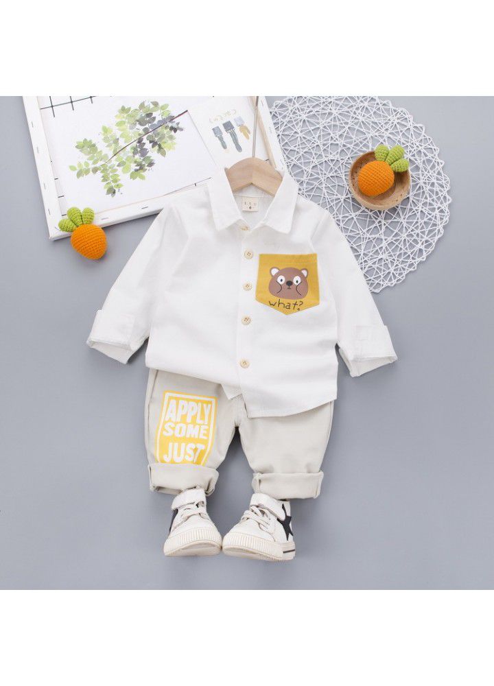 2020 autumn new children's casual cartoon shirt children's suit long sleeve trousers two-piece set one hair