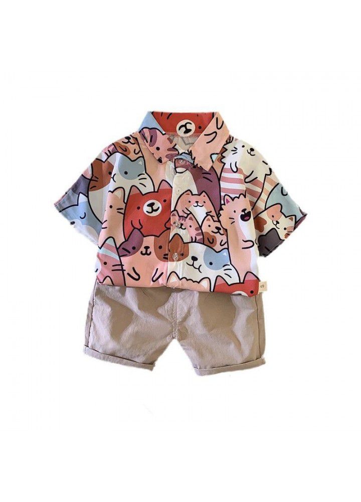 Foreign trade children's clothing boys' summer suit children's clothing foreign style one year old boys' Summer Short Sleeve Shirt two piece set
