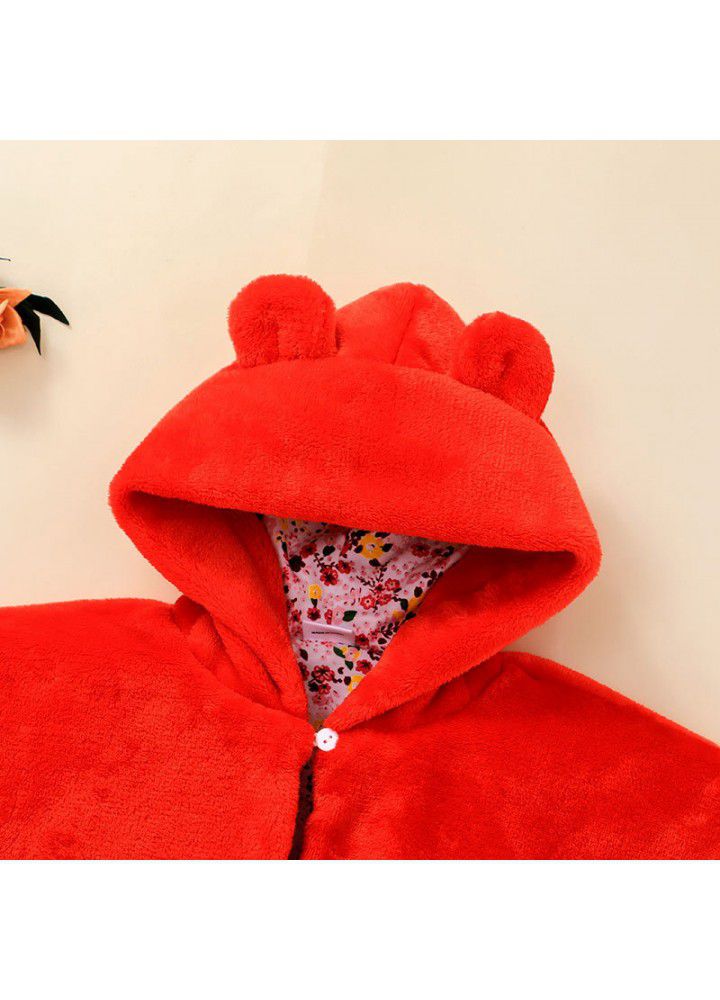 Spot baby solid color cute zipper coat new baby Cape autumn and winter heavy children's wear