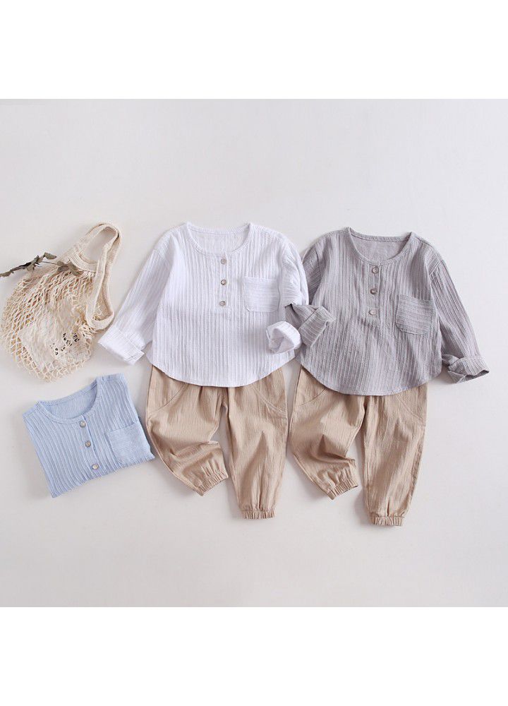 Children's shirt 2021 spring children's shirt baby cotton hemp long sleeve shirt 0-6 years old