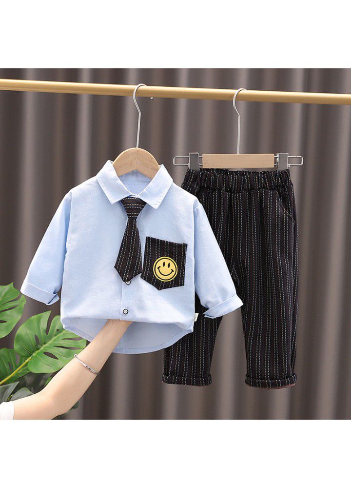 Autumn children's clothing boys 2021 new suit children's casual clothes baby spring and autumn Tie Shirt two piece set fashion