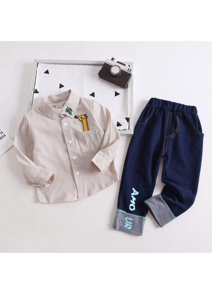 2020 spring new children's wear children's leisure shirt two sets long sleeve trousers set one hair