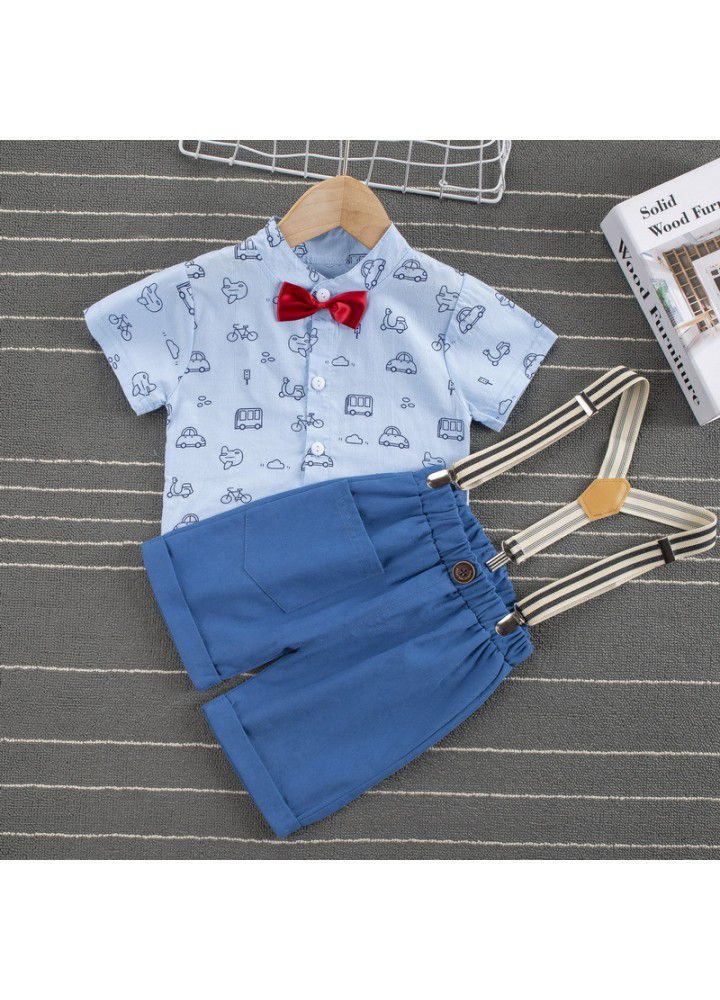 Boys' Suspenders NEW BABY bow tie shirt suit boys' summer short sleeve two piece dress