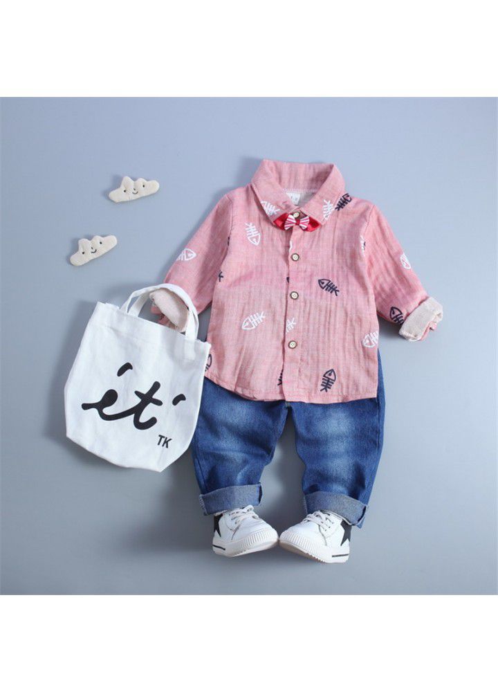 2020 spring new children's wear children's leisure shirt two sets long sleeve trousers set one hair