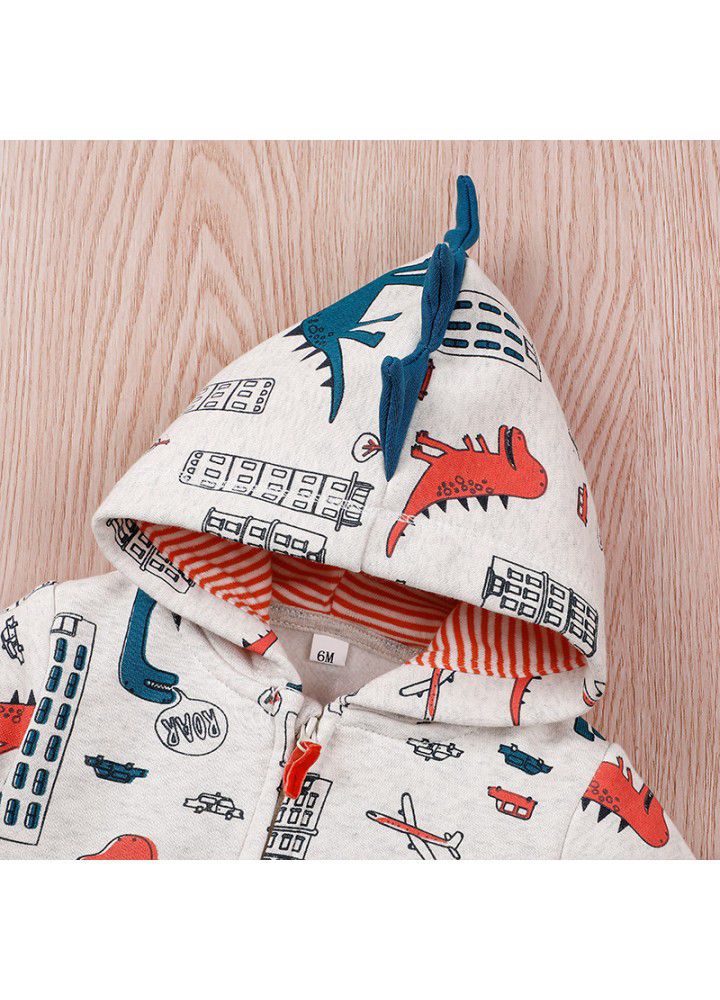 Children's autumn hooded Zipper Jacket Pants Set baby dinosaur jacket pants two piece set