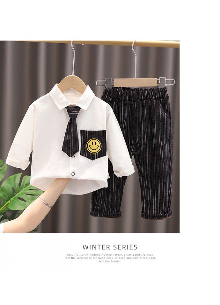 Autumn children's clothing boys 2021 new suit children's casual clothes baby spring and autumn Tie Shirt two piece set fashion